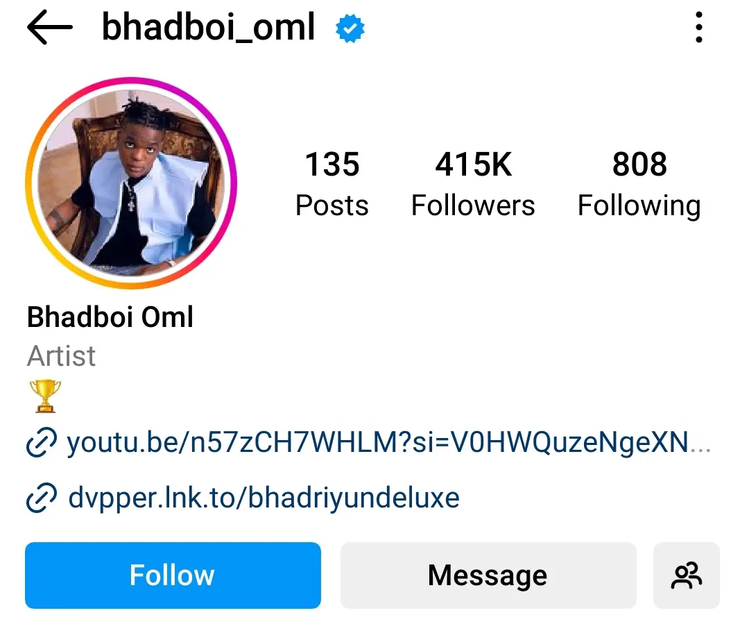 Bhadboi OML Instagram